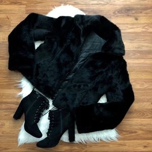 fuzzy cropped black jacket